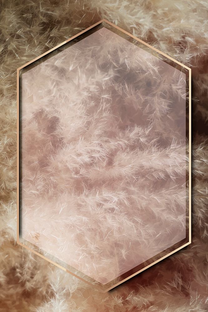 Hexagon gold frame on brown frosted background vector