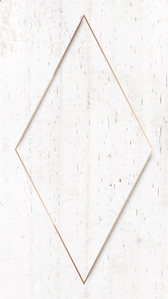 Rhombus gold frame on white marble mobile phone wallpaper vector