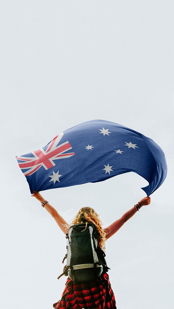 Woman holding the Australian flag mobile wallpaper