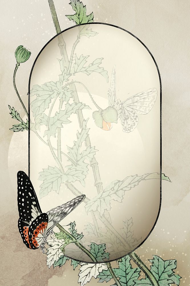 Leafy butterfly oval frame design