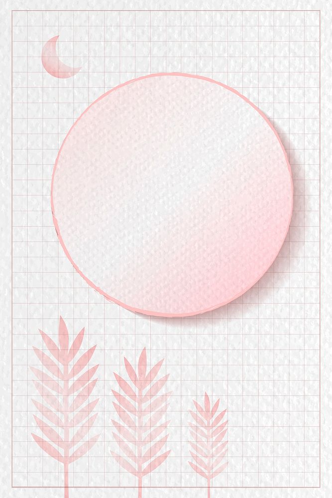Round frame on pink botanical patterned background vector