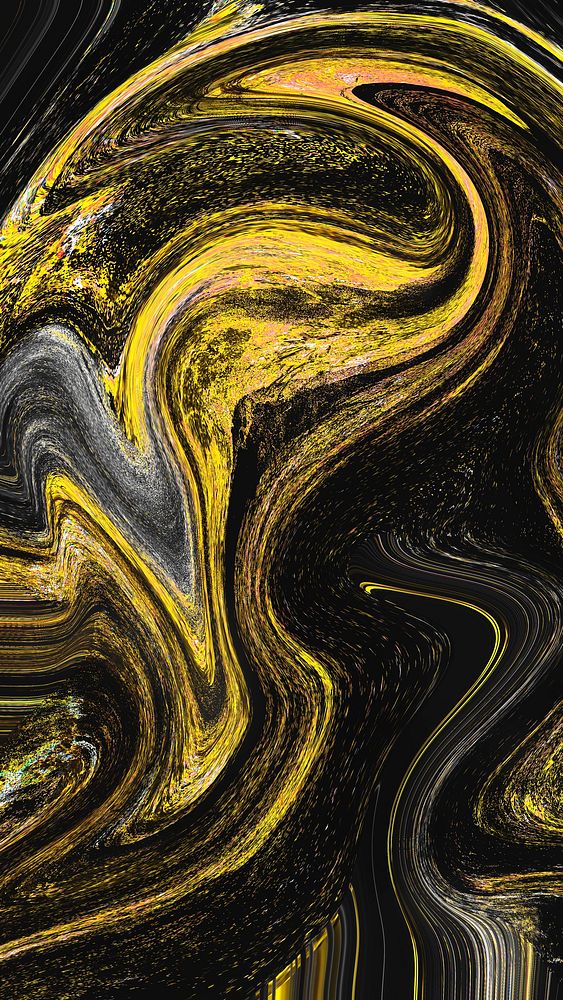 Black marble texture with gold and gray swirls mobile phone wallpaper