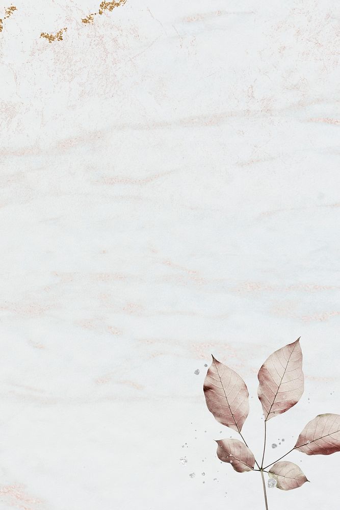 Pink leaf pattern on marble textured background