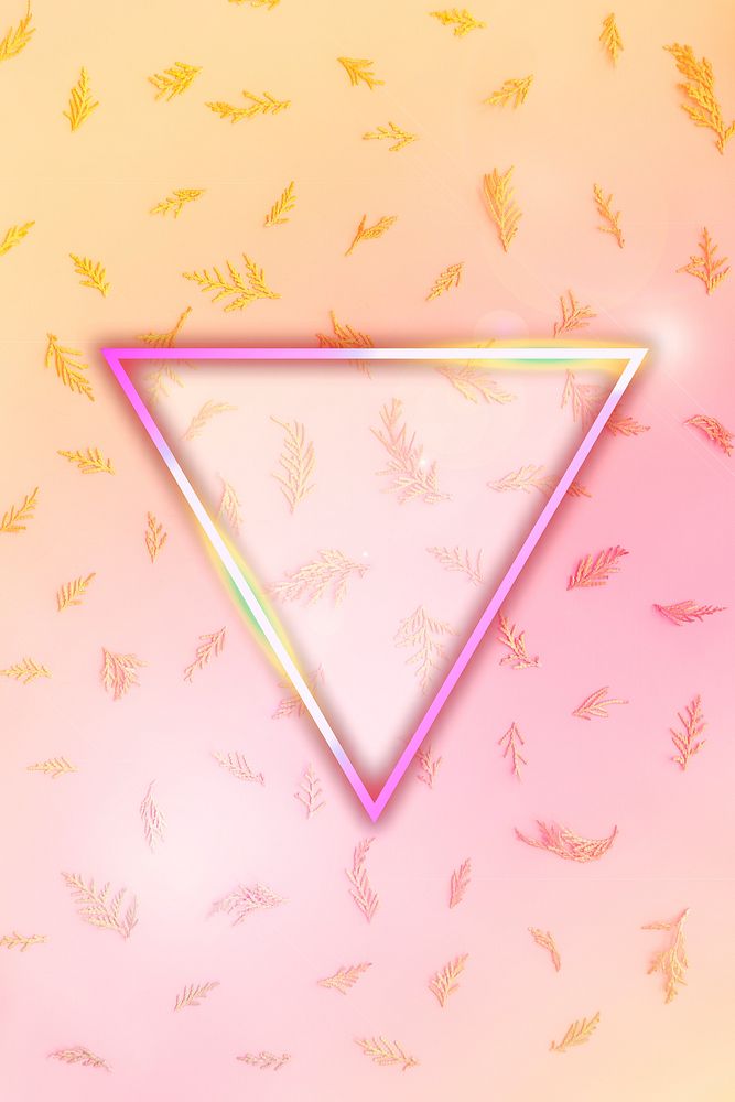 Neon triangle frame on a leafy background