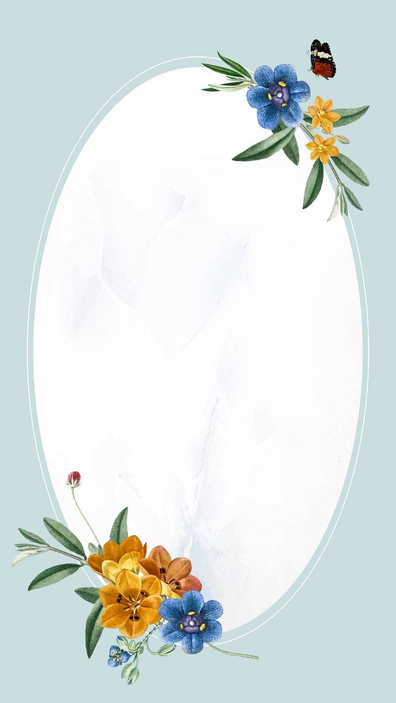 Blue oval floral frame mobile phone background vector