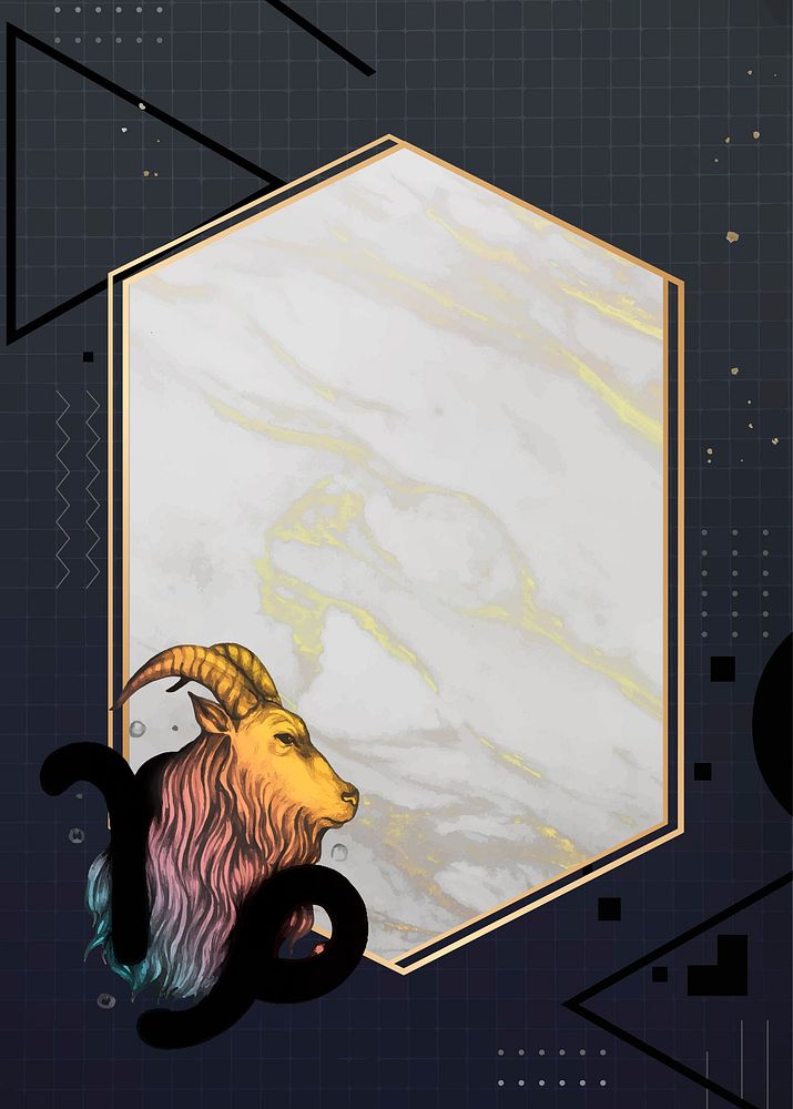 Colorful goat on a marble hexagon frame vector