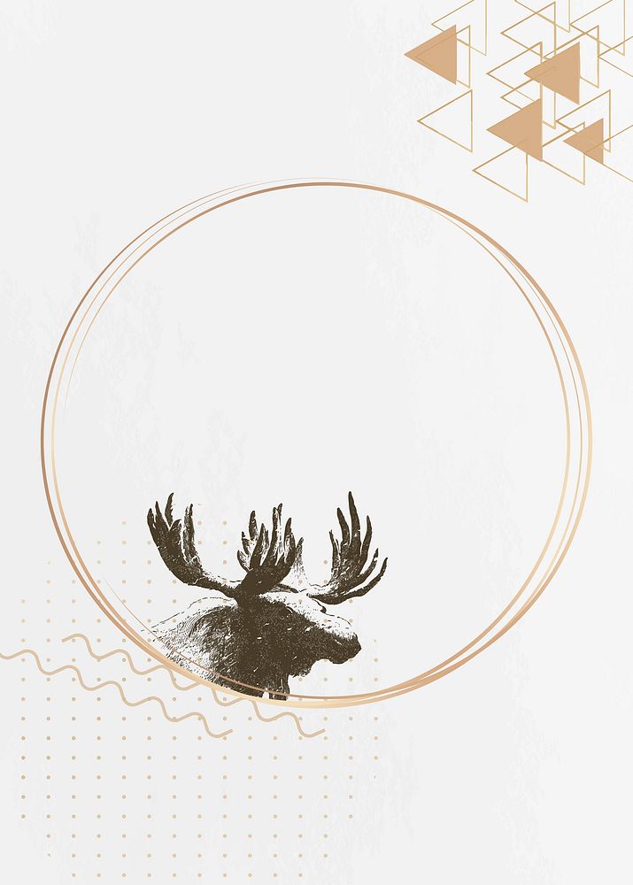Golden round deer frame vector