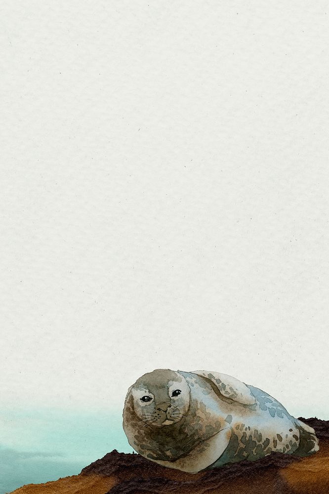 Watercolor painted seal on a rock banner template