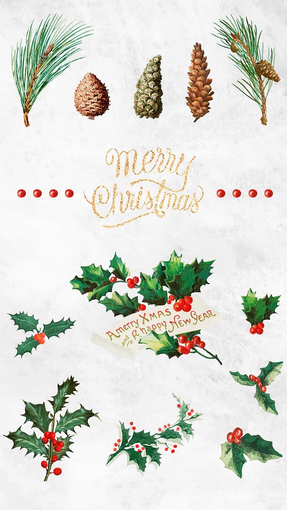 Festive merry Christmas mobile wallpaper set vector