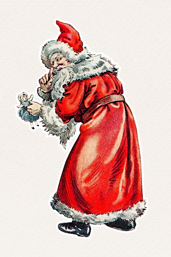 Santa Claus with a doll sticker illustration