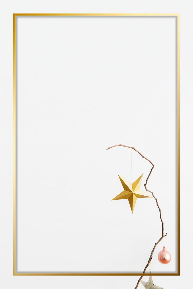 Gold frame with Christmas star mobile phone wallpaper  illustration