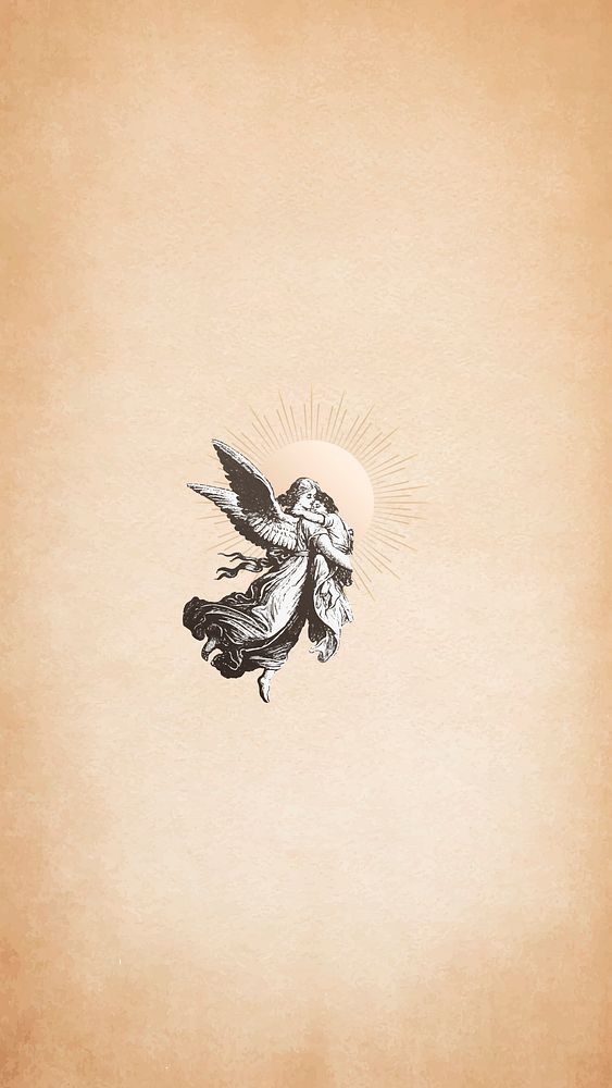 Vintage Christmas guardian angel from the public domain on old brown paper mobile phone wallpaper vector