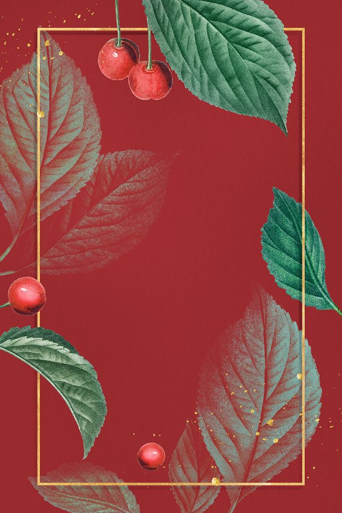 Metallic frame with cherry leaves patterned social template illustration
