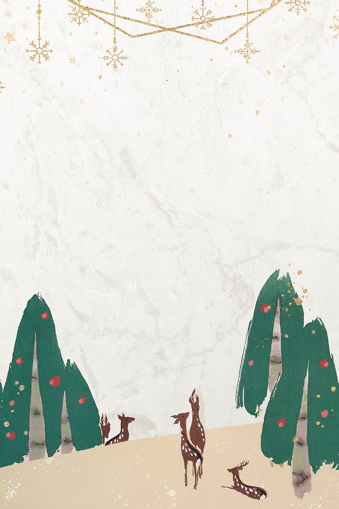 Deer in the forest Christmas frame illustration