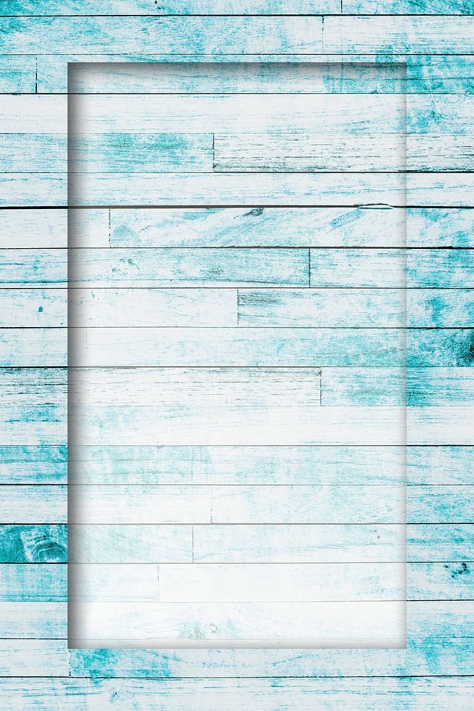 Rectangle frame on pale blue wooden texture background