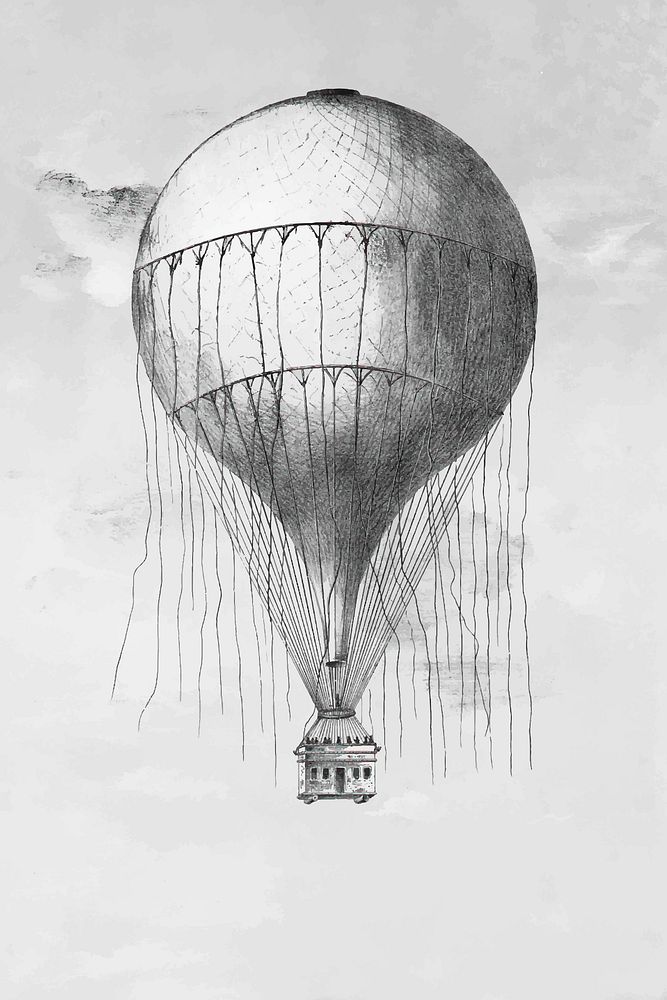 Hot air balloon vintage illustration vector, remix from original artwork.