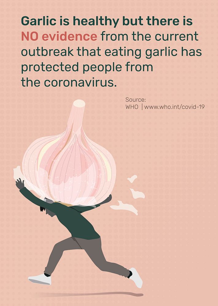 Garlic does not protect people from the coronavirus awareness message template source WHO vector