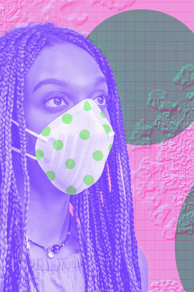 Woman wearing a face mask to prevent coronavirus infection background