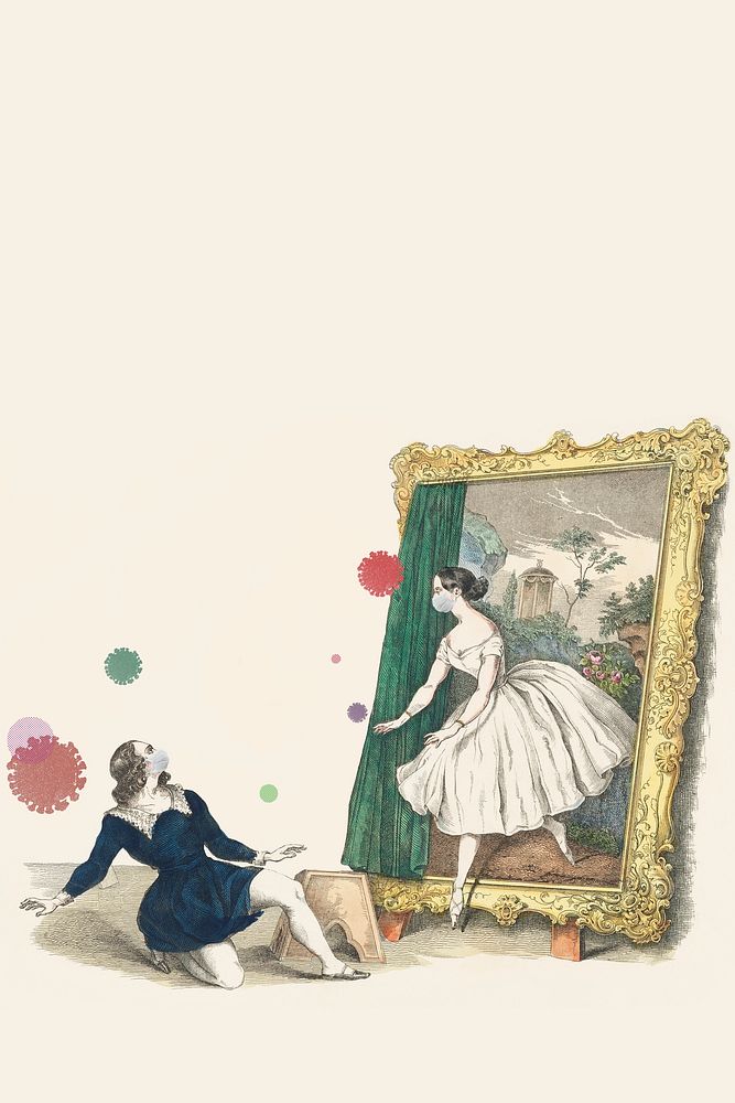 Vintage advertisement for a ballet "Des Malers Traumbild" featuring Fanny El&szlig;ler during coronavirus outbreak…