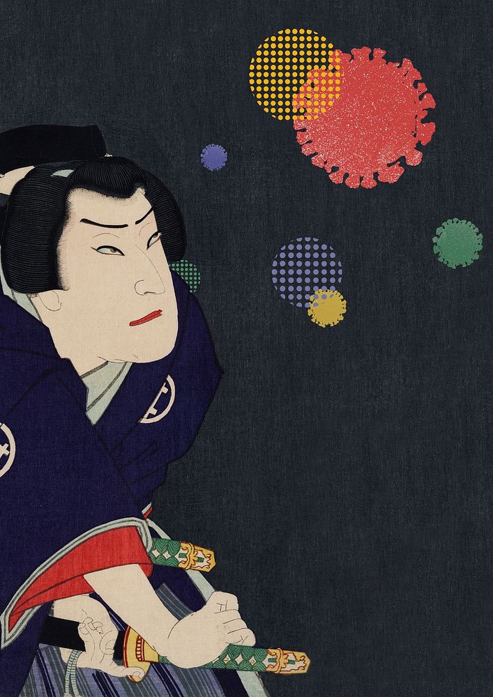 Sawamura Tossho samurai fighting the coronavirus pandemic public domain remix 