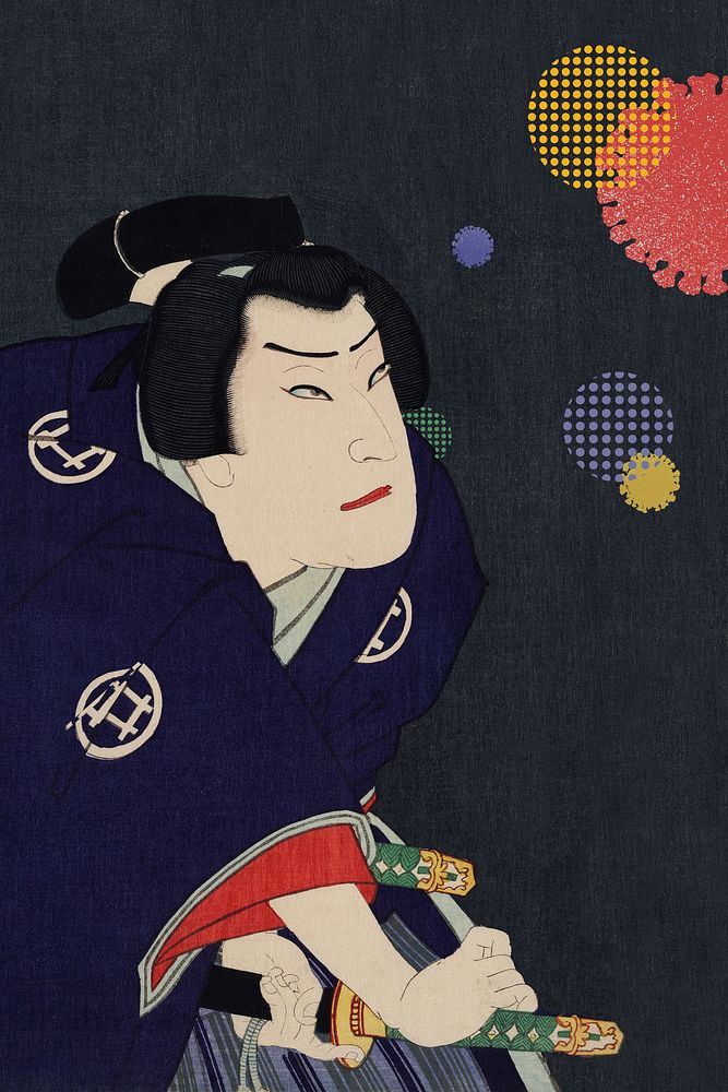 Sawamura Tossho samurai fighting the coronavirus pandemic public domain remix 