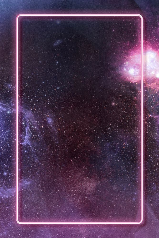 Glowing neon frame on a dark pink galaxy background