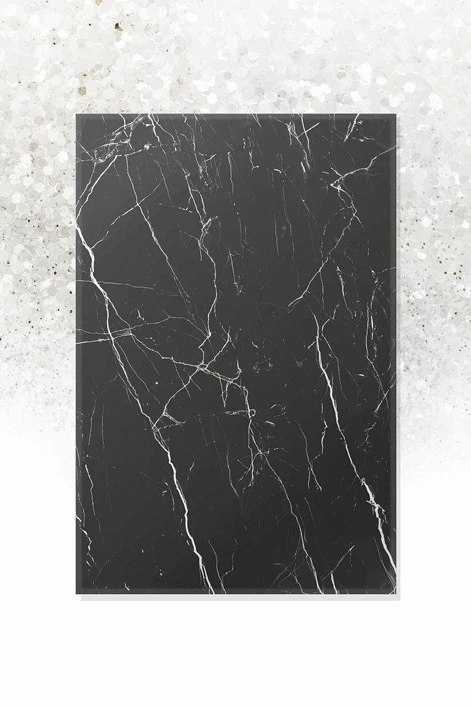 Rectangle gray glitter frame with black marble textured background vector