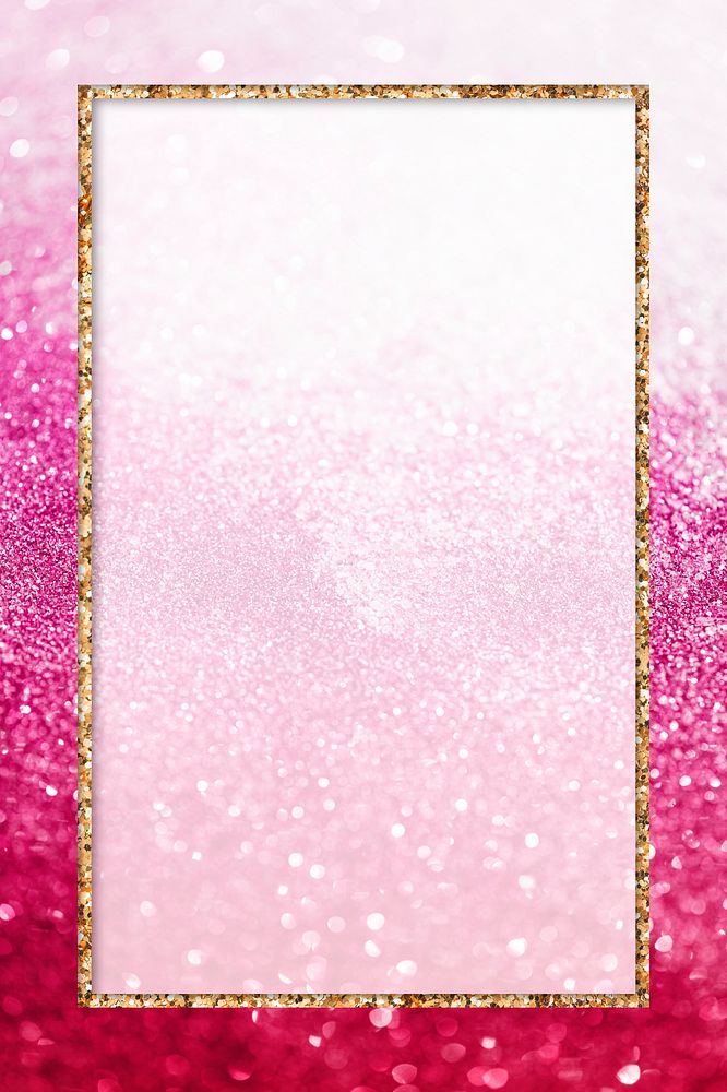 Golden frame on pink sequin textured background mockup