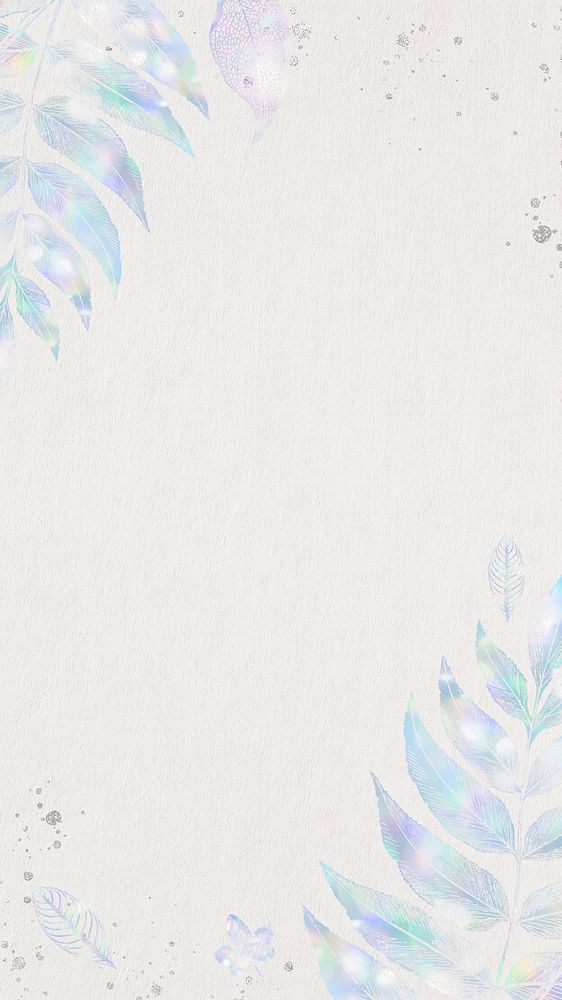 Holographic leaves frame on a gray background mobile wallpaper