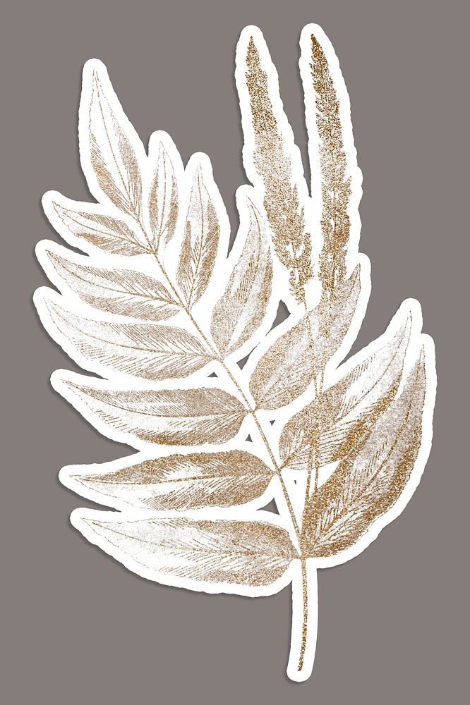 Golden fern leaves sticker design element