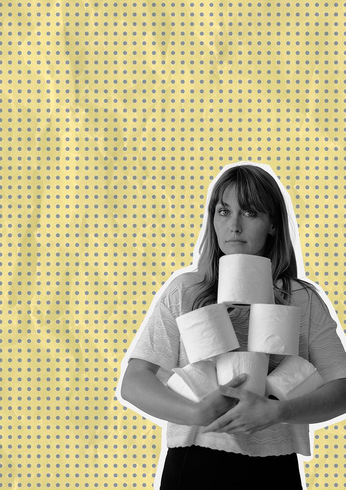 Woman hoarding toilet paper during the coronavirus pandemic