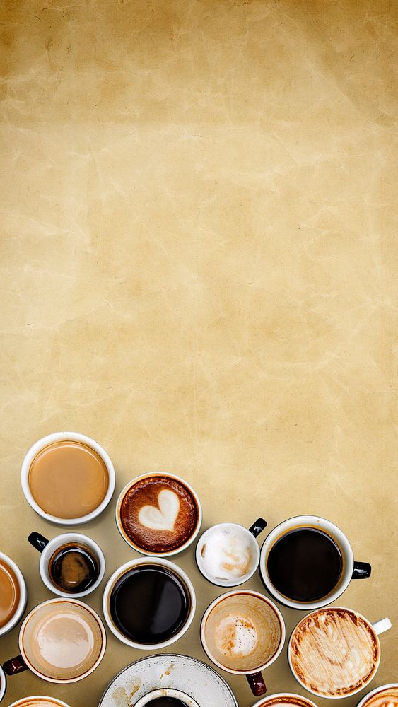 Coffee mugs on an old paper textured background