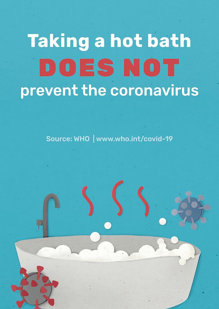 Taking a hot bath does not prevent the coronavirus paper craft vector