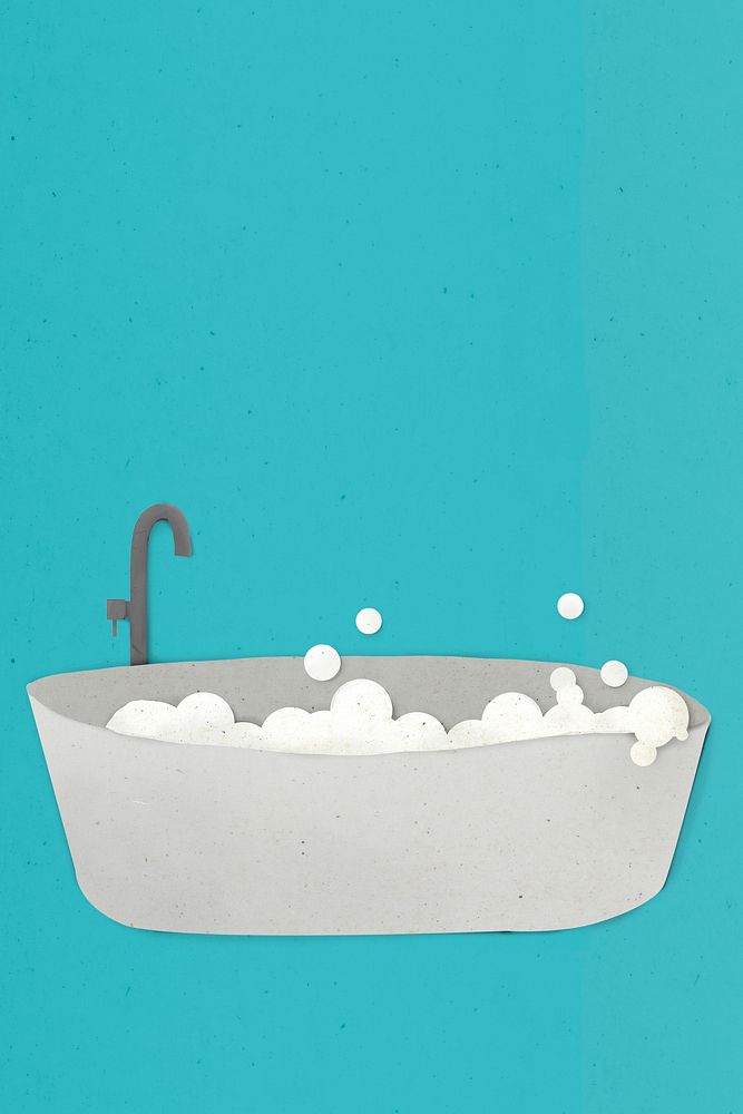 Paper craft bubble bathtub on a blue background