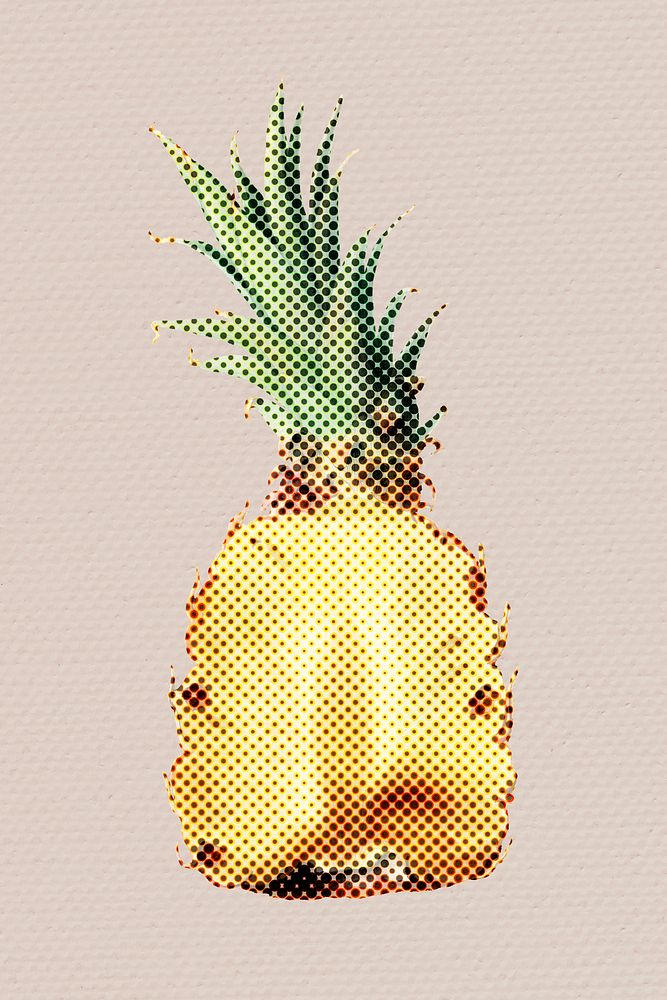 Halftone juicy pineapple cut in a half sticker design element