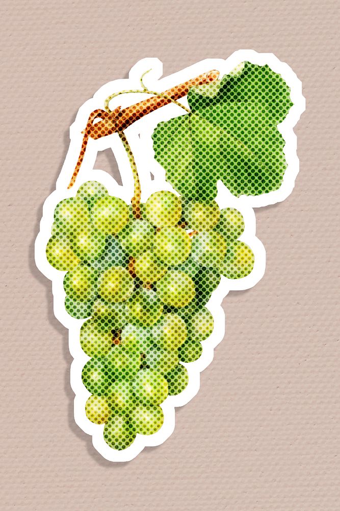 Halftone green grapes sticker with a white border