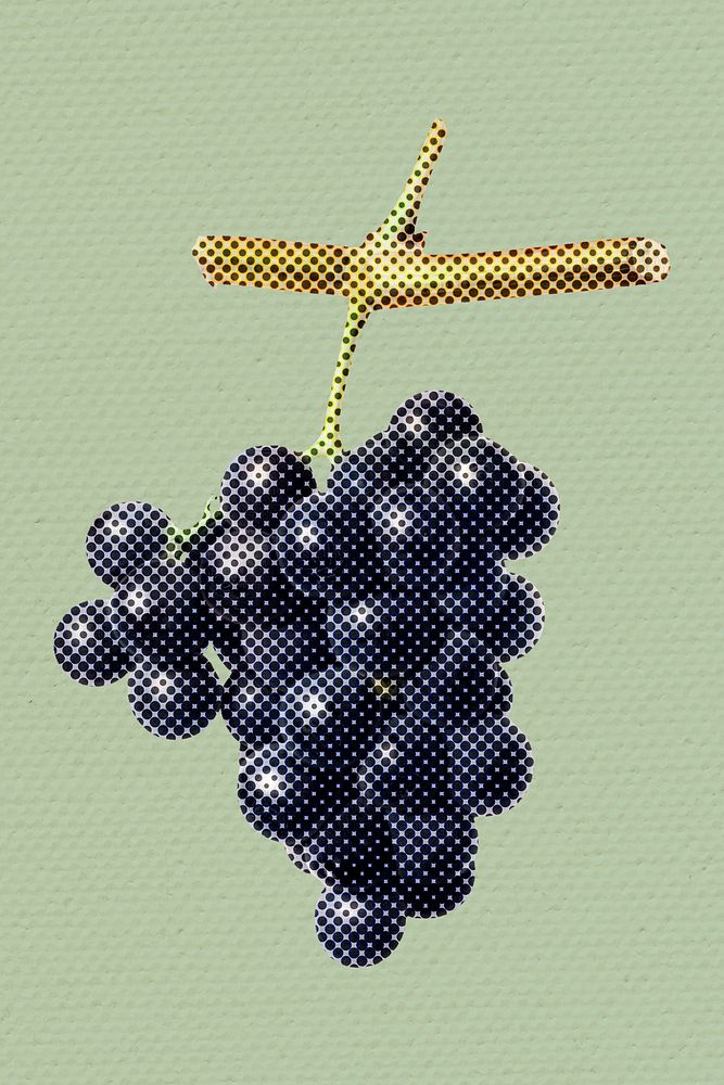 Halftone black grapes sticker design element