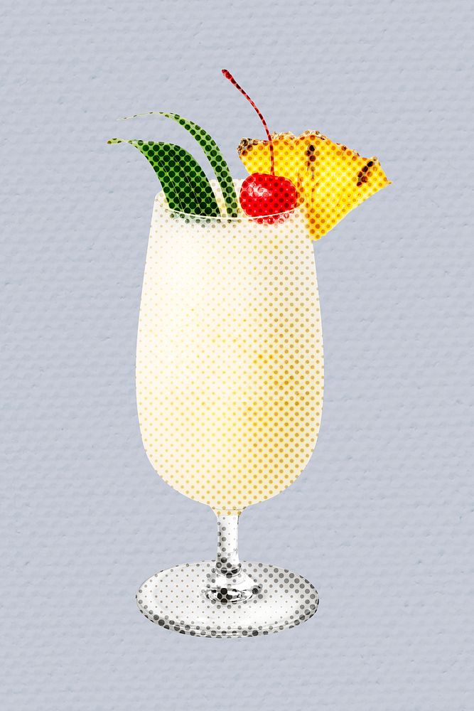 Halftone pina colada drink sticker design element