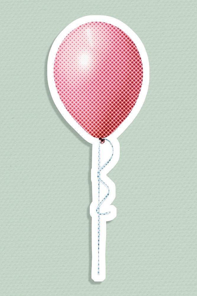Halftone pink oval shaped balloon sticker  with a white border