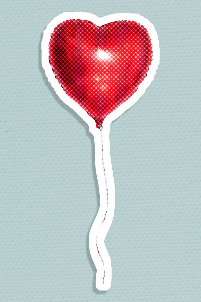 Halftone red heart shaped balloon sticker  with a white border