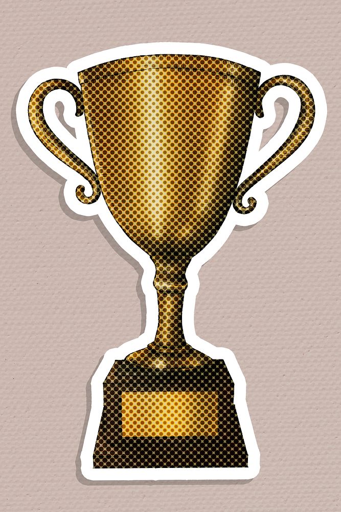 Hand drawn bronze trophy halftone style sticker with a white border illustration