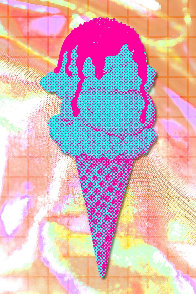 Hand drawn funky ice cream halftone style illustration