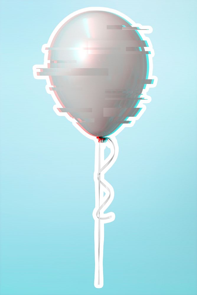 Balloon glitch effect sticker with white border overlay
