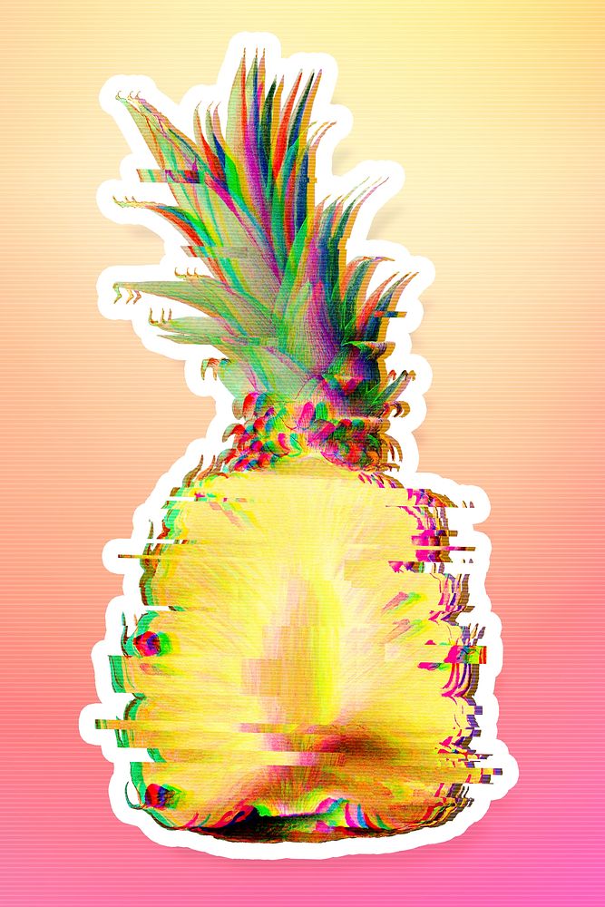 Pineapple with a glitch effect sticker overlay with a white border