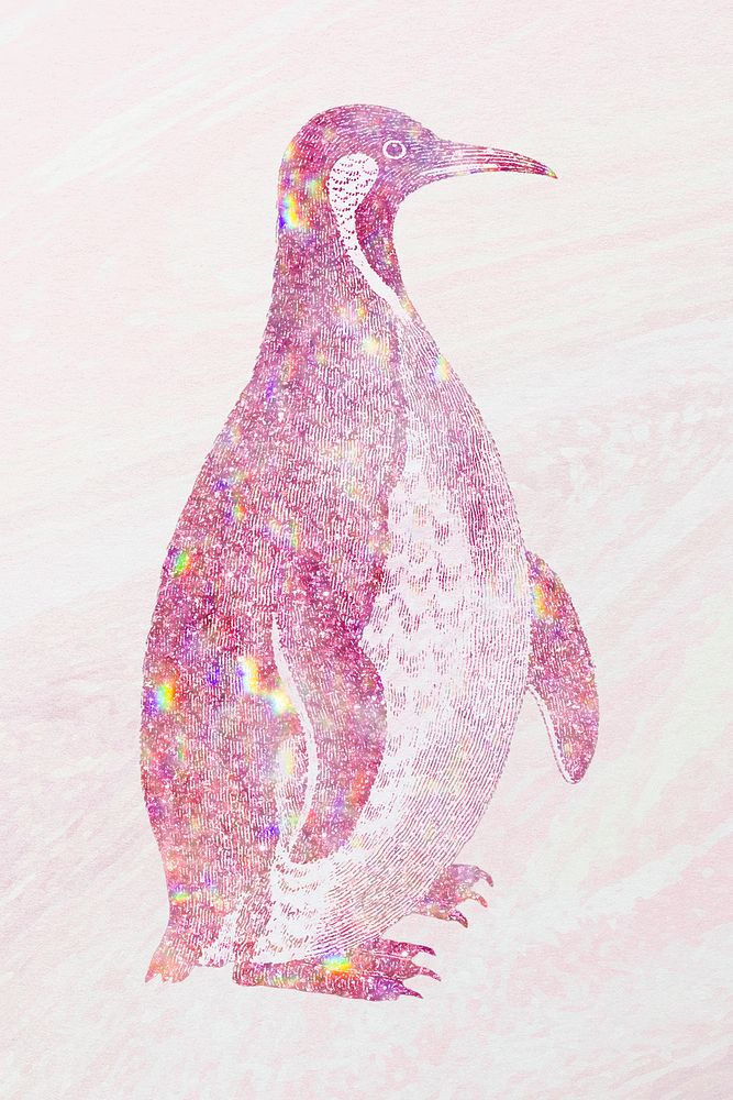 Pink holographic Magellanic penguin design element