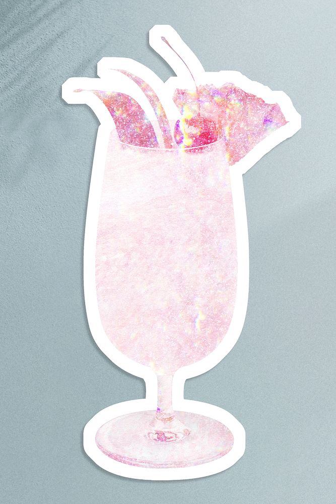Pink holographic pi&ntilde;a colada sticker with a white border