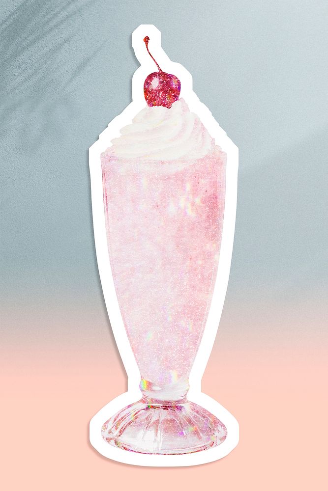 Pink holographic milkshake sticker with a white border
