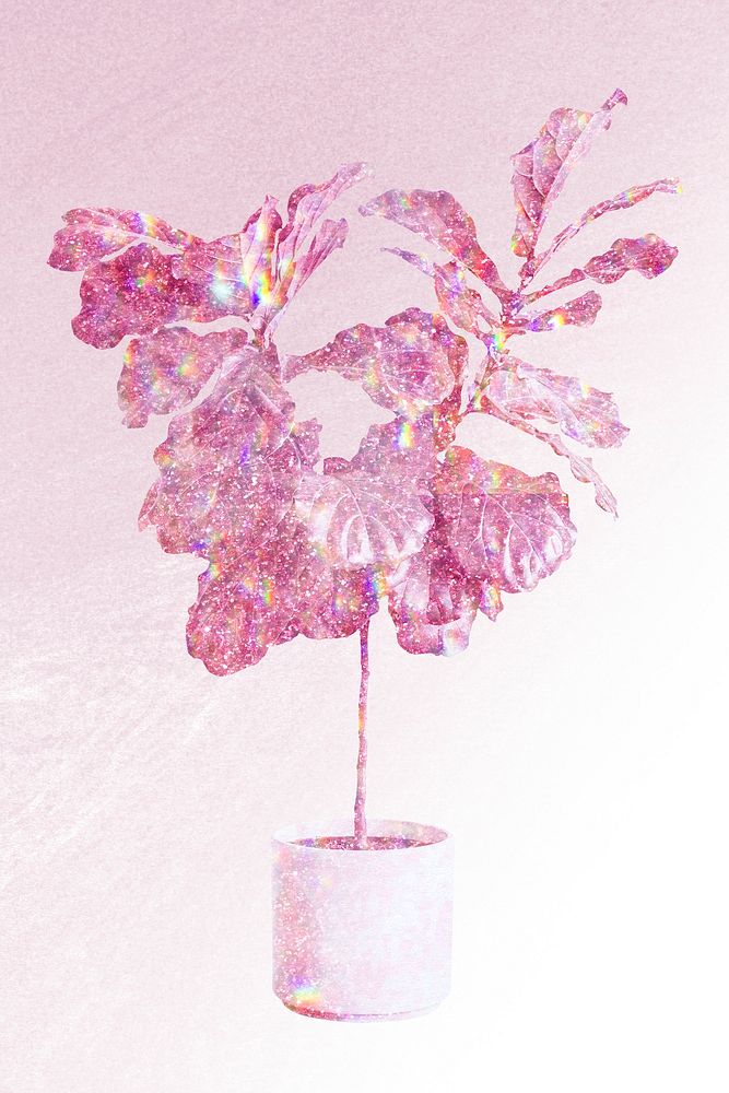 Pink holographic fiddle leaf fig tree design element