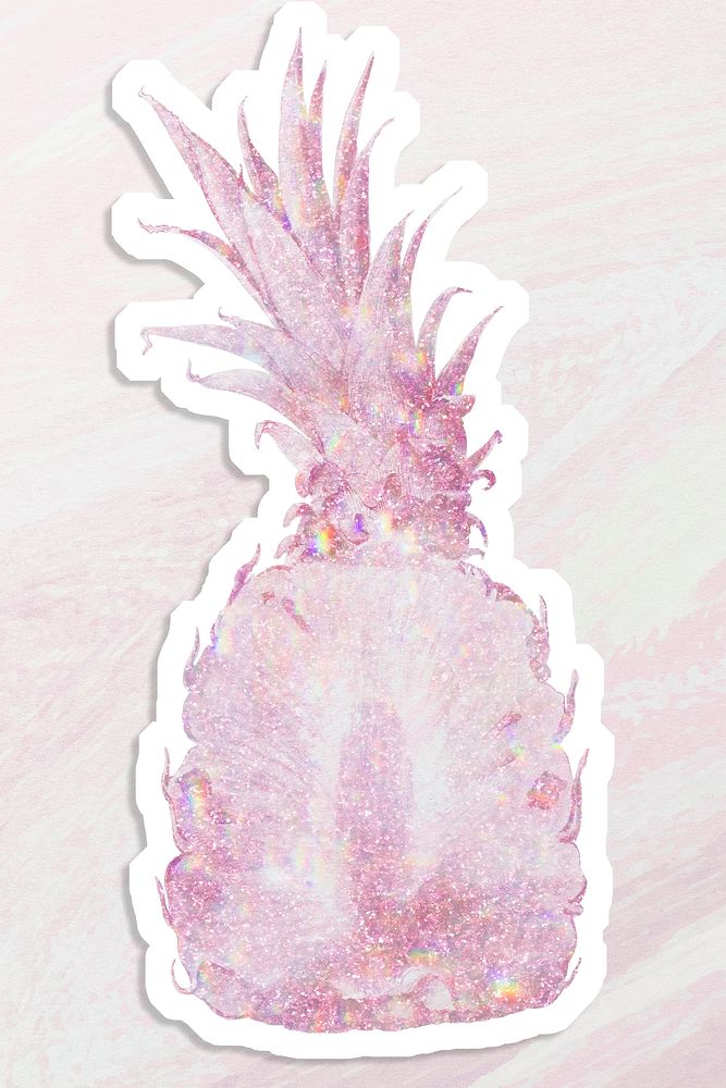 Pink holographic pineapple sticker  with white border 