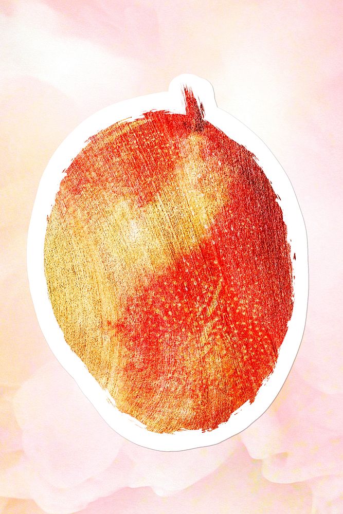 Hand drawn ripe mango fruit sticker with white border